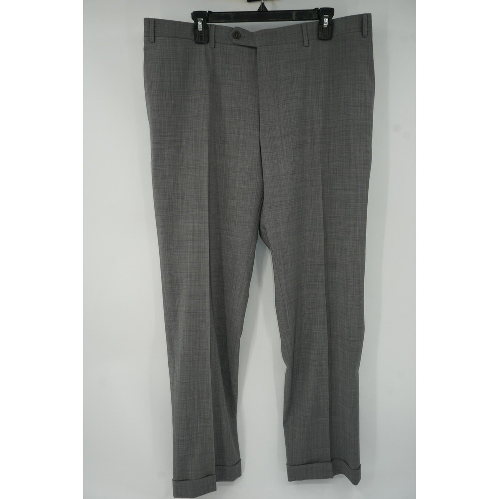 Canali Travel Dress Pants Gray Check Wool Silk Flat Front Cuffed Men's 56 38x32